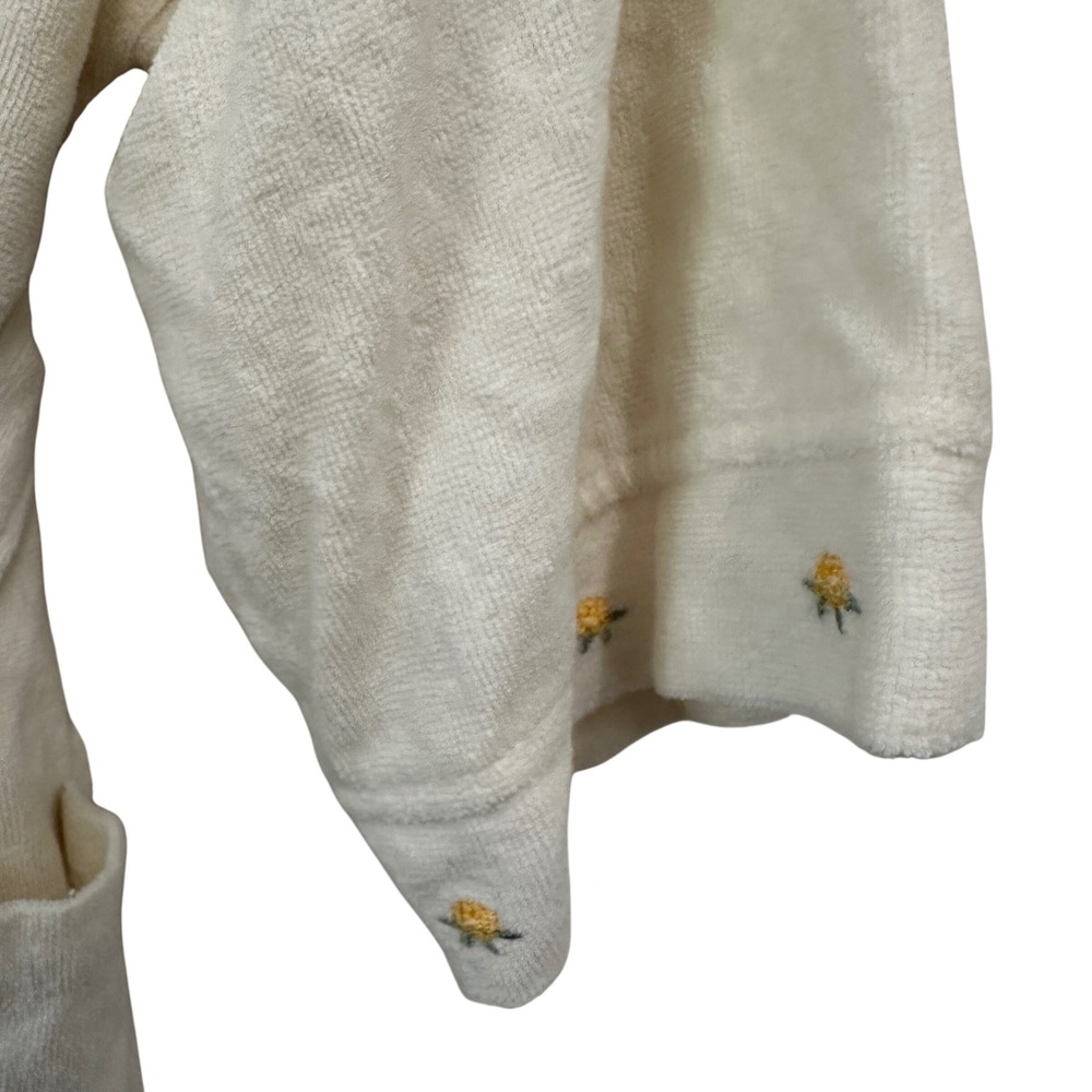Cotton Terry Robe Cream Embroidered Rosebud Shawl Collar Cottagecore Tolga OS - Picture 7 of 10